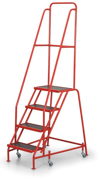 Pojazdný oceľový rebrík s plošinou, 4 priečky, výška plošiny 89 cm