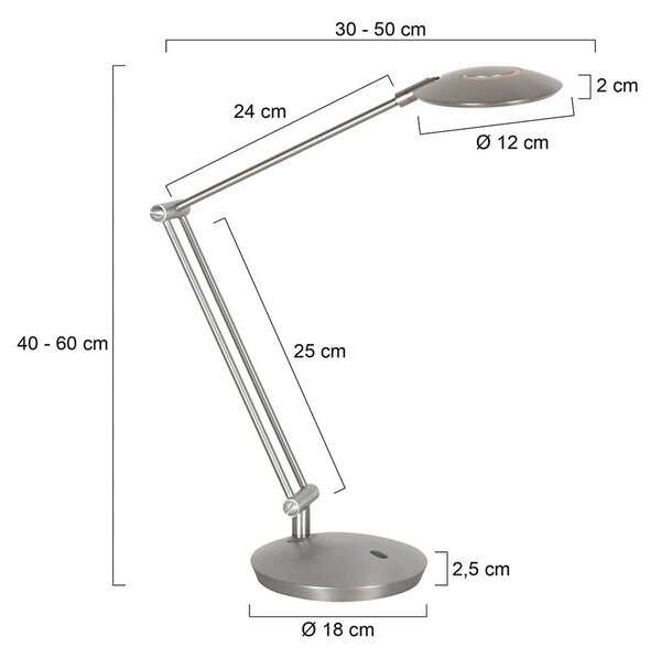 Steinhauer LED stolná lampa Zenith 2, oceľ, diaľkové ovládanie, Hliník / sivá / zinok, Pracovňa / Kancelária, kov, Moderný, Stolová lampa