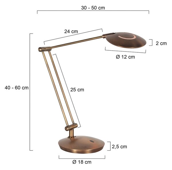 Steinhauer LED stolná lampa Zenith 2, bronzová, diaľkové ovládanie, Hnedá / staromosadz, Pracovňa / Kancelária, kov, Moderný, Stolová lampa