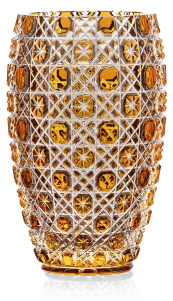 Bohémia Crystal Ručne brúsená váza Osmihran Amber 205mm