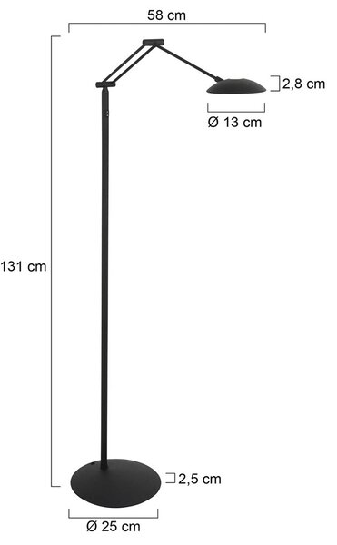 Steinhauer LED stojacia lampa Daphne 2, 1-pl. žiarovka, čierna, diaľkové ovládanie, Čierna, Obývacia izba / jedáleň, kov, Moderný, Svetlo na čítanie