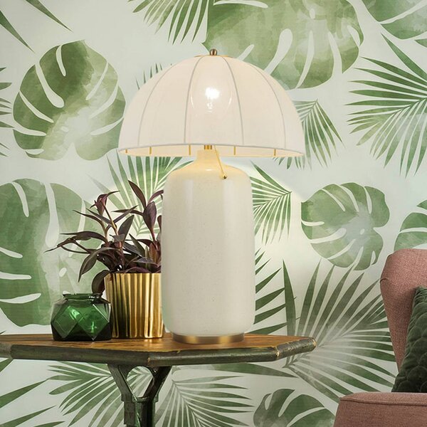 Elstead Stolová lampa Crosby, béžová, výška 70 cm, textil/kov, Mosadz / zlato, Obývacia izba / jedáleň, kov, Vintage, Stojacie svietidlo