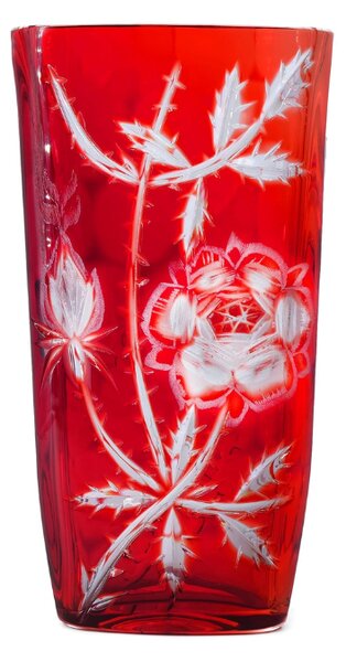 Bohemia Crystal Brúsená váza Rose 255 mm červená