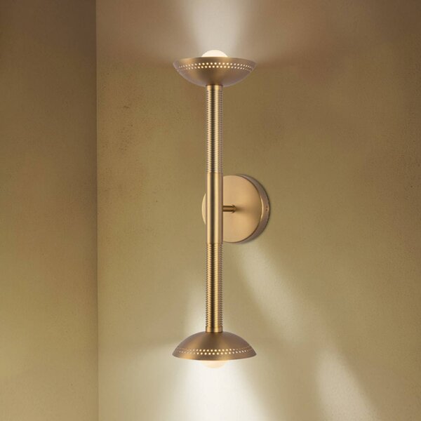 Elstead LED nástenné svetlo Arden, zlatá, výška 57 cm, 2-pl. kovové, stmievateľné, Mosadz / zlato, Obývacia izba / jedáleň, Hliník, Moderný, Nástenné svietidlo