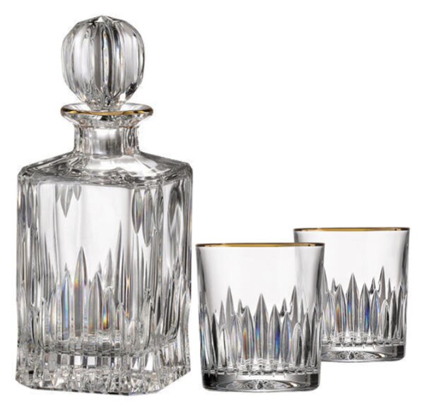 Bohemia Crystal ručne brúsený whisky set Prisma Line Gold (1 karafa + 2 poháre)