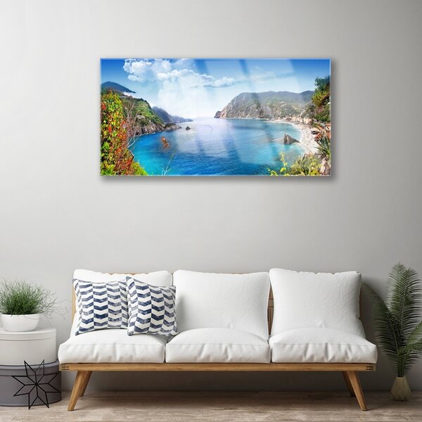 Skleneny obraz Záliv hory more príroda 100x50 cm 4 Prívesky