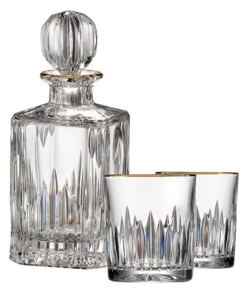 Bohemia Crystal ručne brúsený whisky set Prisma Line Gold (1 karafa + 2 poháre)