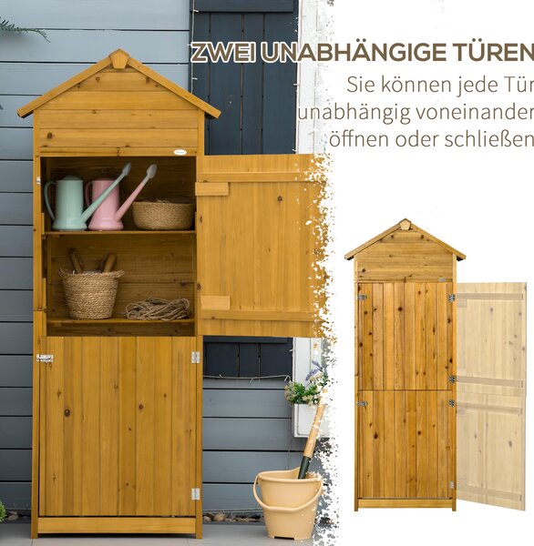 OUTSUNNY Skriňa na záhradné náradie s policami drevená dvojdverová 79 x 192 x 49 cm svetlé drevo