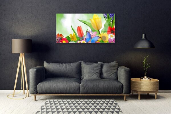 Skleneny obraz Motýľ kvety príroda 100x50 cm 2 Prívesky