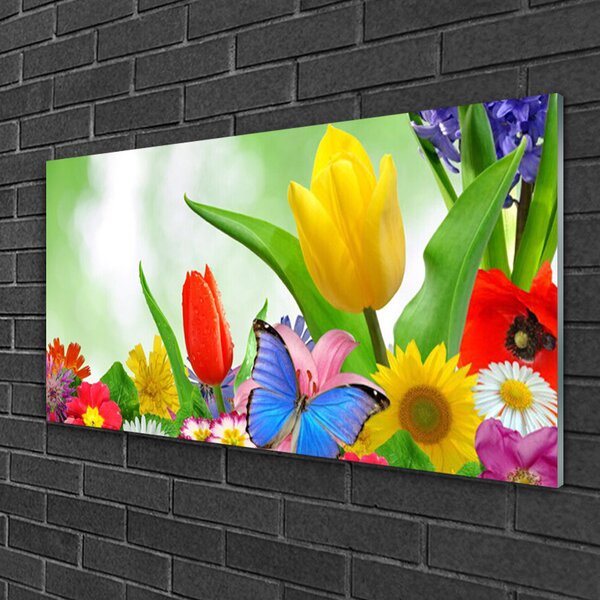Skleneny obraz Motýľ kvety príroda 100x50 cm 2 Prívesky