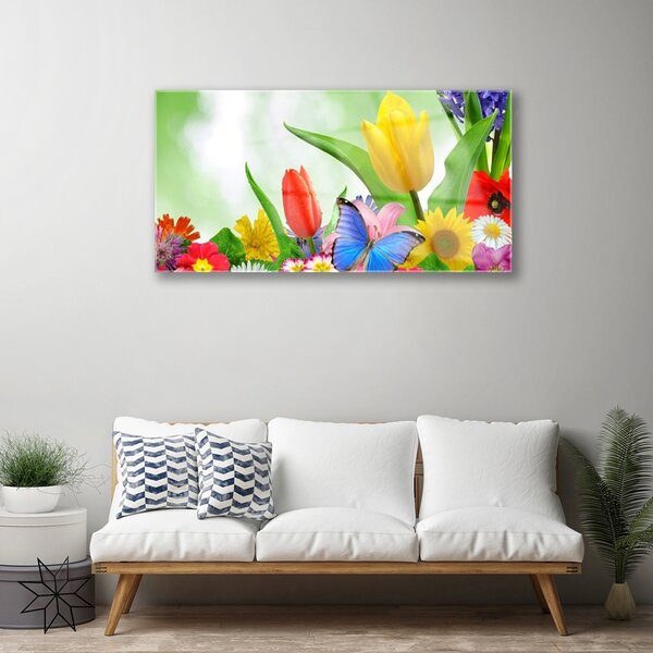 Skleneny obraz Motýľ kvety príroda 100x50 cm 2 Prívesky