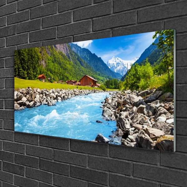 Skleneny obraz Hory rieka príroda 100x50 cm 2 Prívesky