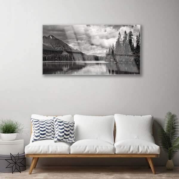 Skleneny obraz Hora les jazero príroda 100x50 cm 2 Prívesky
