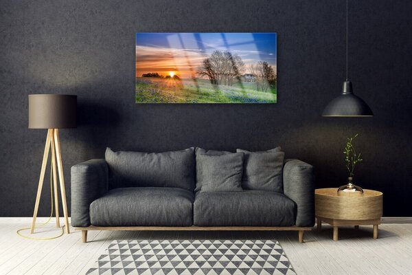 Skleneny obraz Lúka slnko krajina 100x50 cm 2 Prívesky
