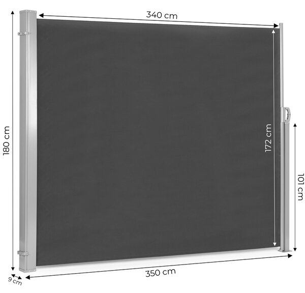MultiGarden Skladacia markíza 350x180 cm, bočná roleta, záhradná clona na terasu - antracitová MultiGarden