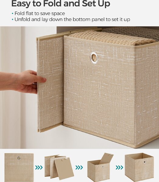 SONGMICS Úložné boxy, 6 ks, netkaná textília s uchami, 30 x 30 x 30 cm, béžová