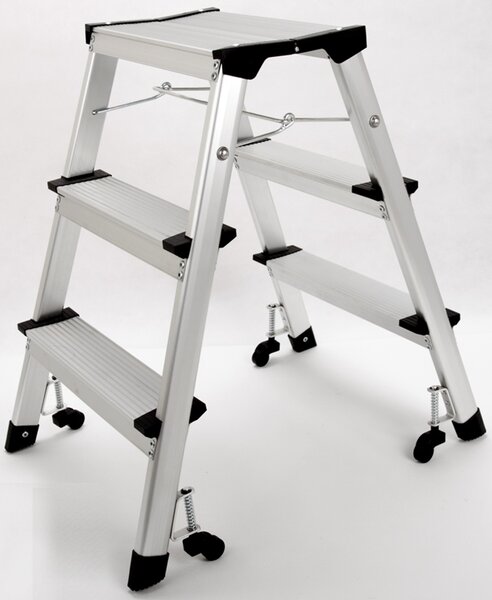 Hliníkové obojstranné skladacie mobilné schodíky, 2x3 stupne, výška 680 mm