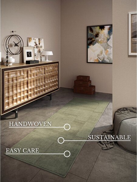 Zelený ručne tkaný vlnený behúň 80x250 cm Charlotte – Villeroy&Boch