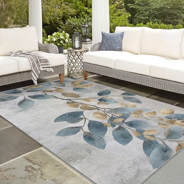 Prateľný behúň vo svetlomodrej a zlatej farbe 80x200 cm Golden Leaves – Mila Home