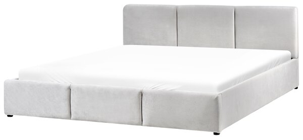 Posteľ s úložným priestorom svetlosivá zamatové čalúnenie dvojlôžková 180 x 200 cm prešívané čelo