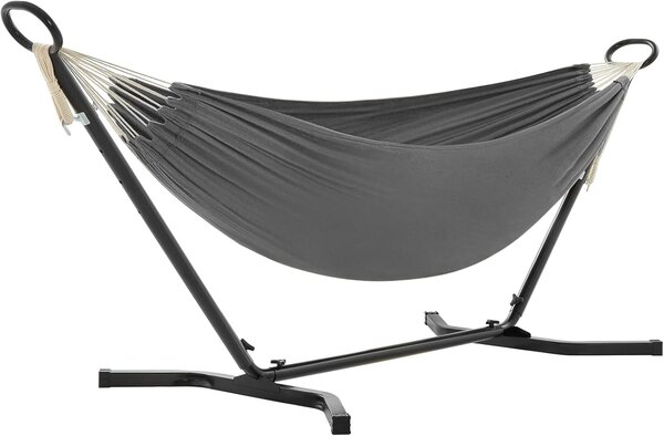 SONGMICS Hojdacia sieť s kovovým rámom, nosnosť 240 kg, 210 x 150 cm, sivá