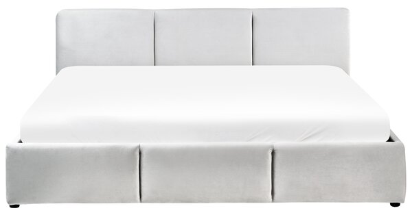 Posteľ s úložným priestorom svetlosivá zamatové čalúnenie dvojlôžková 180 x 200 cm prešívané čelo
