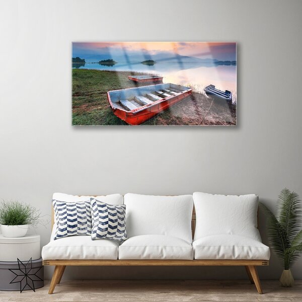 Obraz na skle Loďka krajina 100x50 cm 2 Prívesky