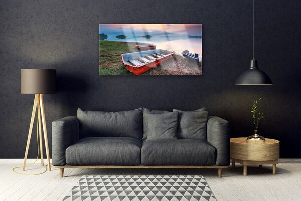 Obraz na skle Loďka krajina 100x50 cm 2 Prívesky