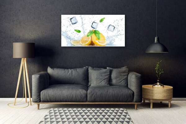 Obraz na skle Citrón kostka ľadu kuchyňa 100x50 cm 2 Prívesky