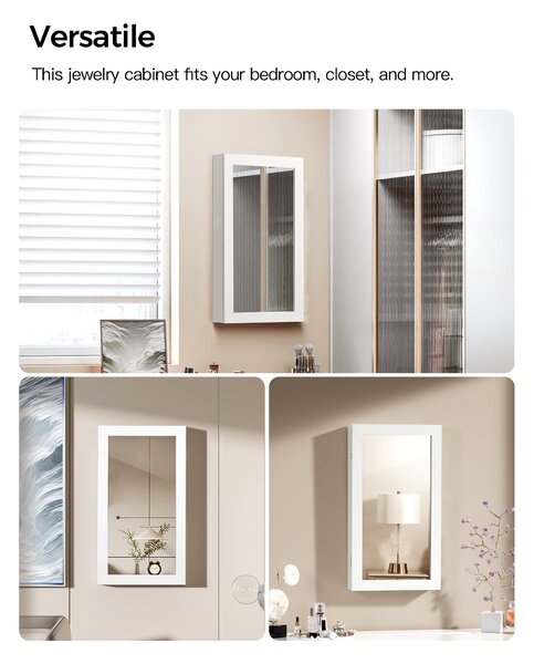 SONGMICS Zamykatelná skrinka na šperky so zrkadlom 55 x 67 x 10 cm biela