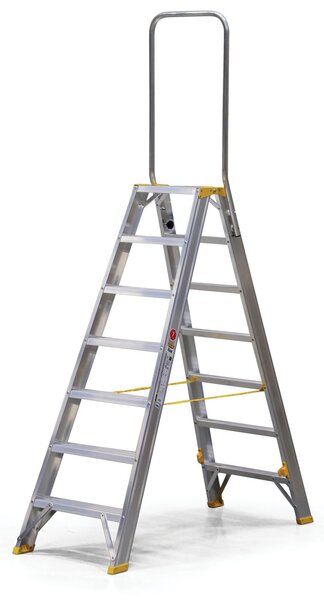 Obojstranné hliníkové schodíky ALVE FORTE s madlom, 2x7 stupňov, výška 1,49 m
