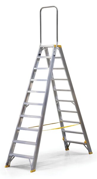 Obojstranné hliníkové schodíky ALVE FORTE s madlom, 2x10 stupňov, výška 2,12 m