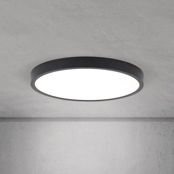 Stropné LED svetlo Disc, čierne Ø 28 cm, kov/plast, Čierna, Obývacia izba / jedáleň, Hliník, Moderný, Závesné svietidlo