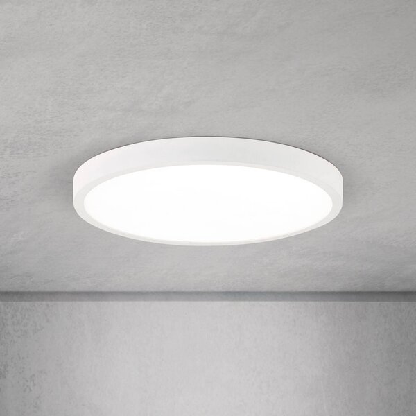 Stropné LED svetlo Disc, biele Ø 28 cm, kov/plast, Biela / opálová, Obývacia izba / jedáleň, Hliník, Moderný, Závesné svietidlo