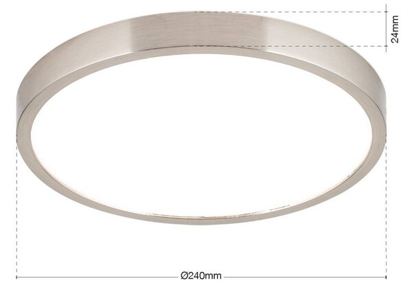 Stropné LED svetlo Disc, saténovo niklové, Ø 24 cm,, Hliník / sivá / zinok, Obývacia izba / jedáleň, Hliník, Moderný, Závesné svietidlo