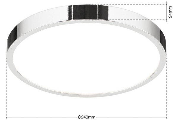 Stropné LED svetlo Disc, chrómová farba, Ø 24 cm, kov, Chrómová / strieborná, Obývacia izba / jedáleň, Hliník, Moderný, Závesné svietidlo