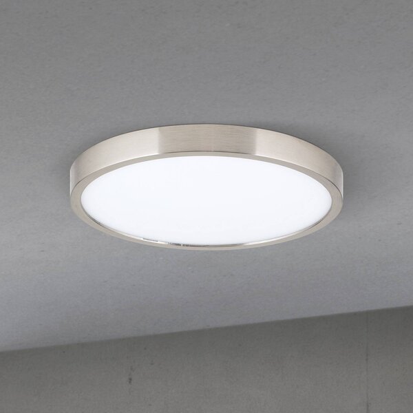 Stropné LED svetlo Disc, saténovo niklové, Ø 24 cm,, Hliník / sivá / zinok, Obývacia izba / jedáleň, Hliník, Moderný, Závesné svietidlo