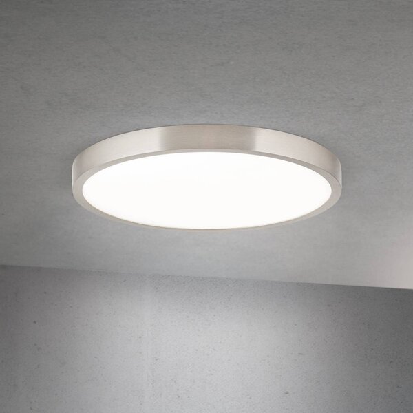 Stropné LED svetlo Disc, saténovo niklové, Ø 28 cm,, Hliník / sivá / zinok, Obývacia izba / jedáleň, Hliník, Moderný, Závesné svietidlo