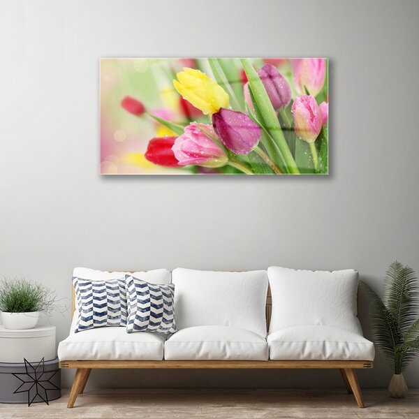 Obraz na skle Tulipány kvety rastlina 100x50 cm 2 Prívesky