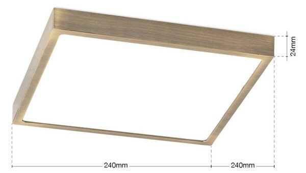 Stropné LED svetlo Disc, antická mosadzová farba, dĺžka 24 cm,, Hnedá / staromosadz, Obývacia izba / jedáleň, Hliník, Moderný, Stropné svetlo