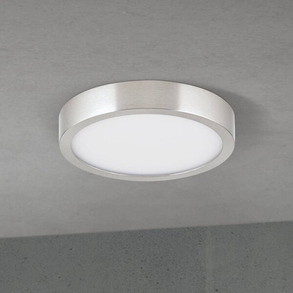 Stropné LED svetlo Disc, saténovo niklové, Ø 14 cm,, Hliník / sivá / zinok, Obývacia izba / jedáleň, Hliník, Moderný, Závesné svietidlo
