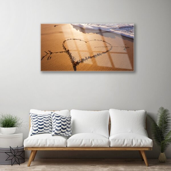 Obraz na skle Pláž srdce more umenie 100x50 cm 2 Prívesky