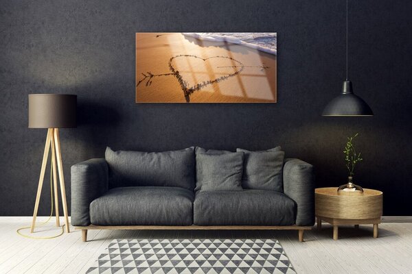 Obraz na skle Pláž srdce more umenie 100x50 cm 2 Prívesky