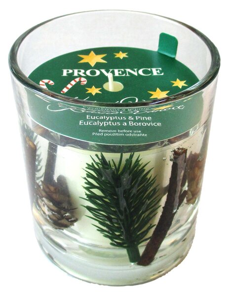 VIANOČNÁ SVIEČKA V SKLE BOROVICOVÉ LISTY 8X9CM 206G