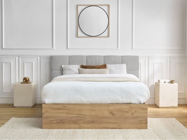 Sivá čalúnená čalúnená/z drevotriesky dvojlôžková posteľ s úložným priestorom s roštom 160x200 cm Kumo – Bobochic Paris
