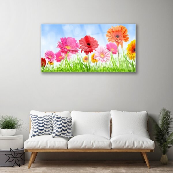 Obraz na skle Kvety tráva rastlina 100x50 cm 2 Prívesky