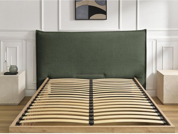 Zelená čalúnená čalúnená/z drevotriesky dvojlôžková posteľ s úložným priestorom s roštom 160x200 cm Charlie – Bobochic Paris