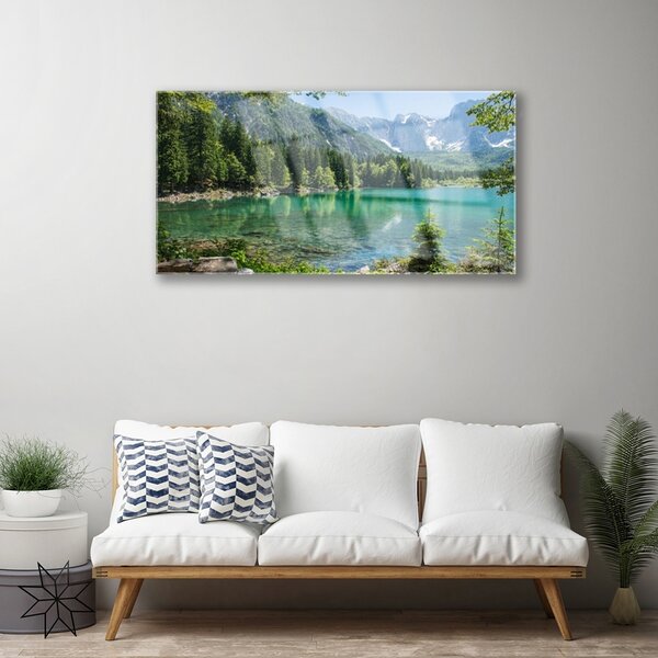 Skleneny obraz Hory jazero les príroda 100x50 cm 2 Prívesky
