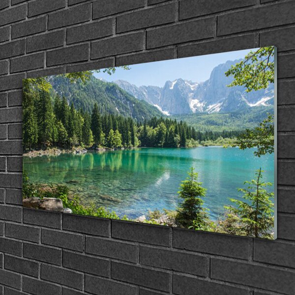 Skleneny obraz Hory jazero les príroda 100x50 cm 2 Prívesky