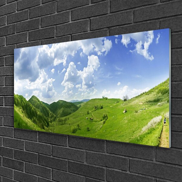 Skleneny obraz Hora lúka príroda 100x50 cm 2 Prívesky
